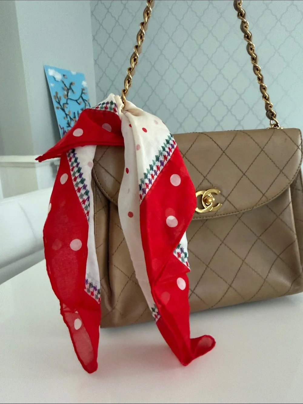 Dior Red and Cream Polka Dot Silk Scarf